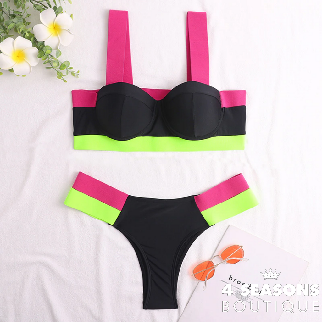 Bíquini Thalissa Preto Rosa E Amarelo / P