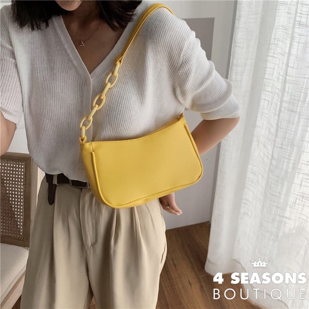 Female Leather Solid Color Chain Handbag Retro Casual Women Totes Shoulder Bags Fashion Exquisite