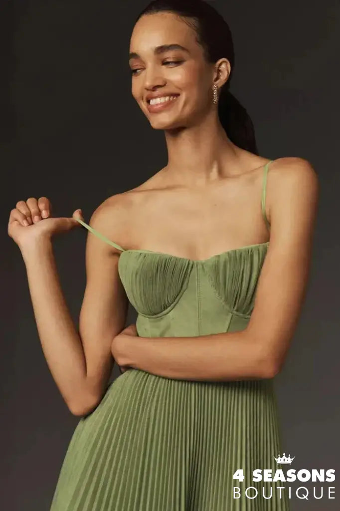 Bustier Pleated Tulle Fit & Flare Midi Dress