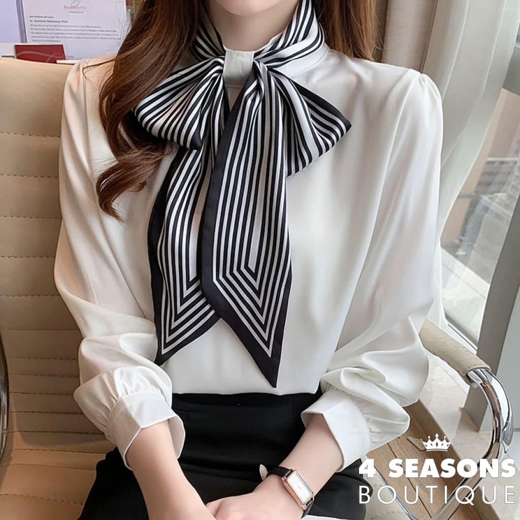 H Han Queen New 2022 Office Shirt Womens Blouses Bow Vintage Work Casual Tops Chiffon Blouse Elegant