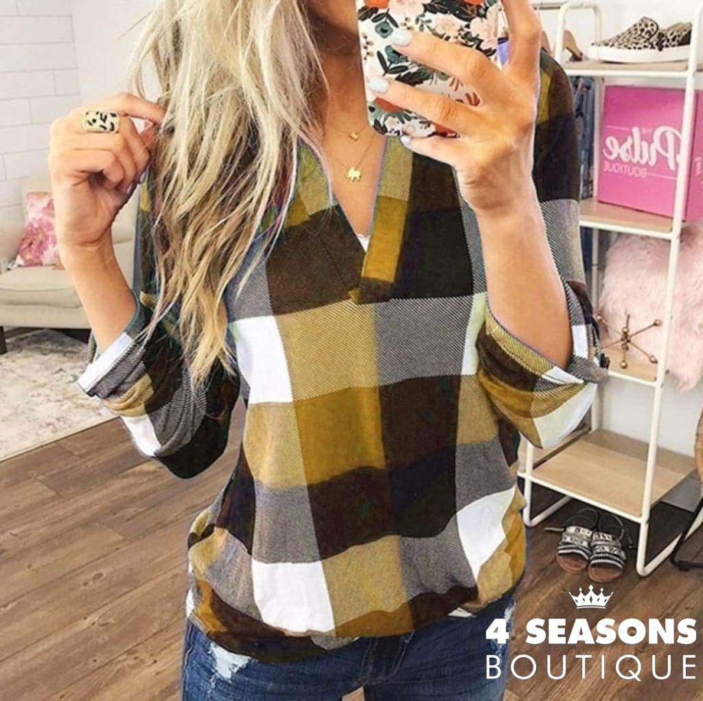 2022 Women Shirts Autumn Casual Plaid Shirt For Tops And Blouses Long Sleeve Red Ladies Yellow / S