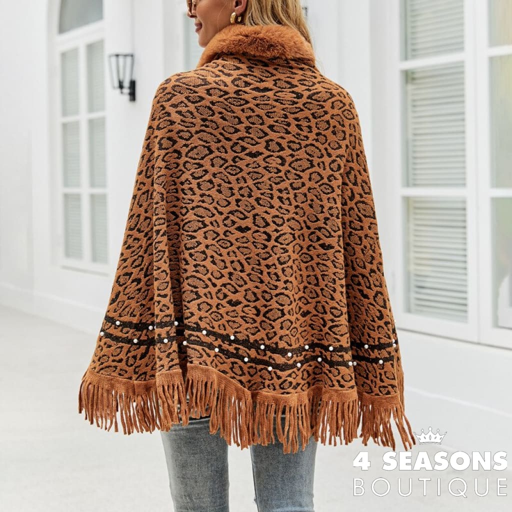 Pullovers Women Sweaters Leopard Grain Collars Tassel Hem Autumn Winters Warm Knitting Scarf Shawl