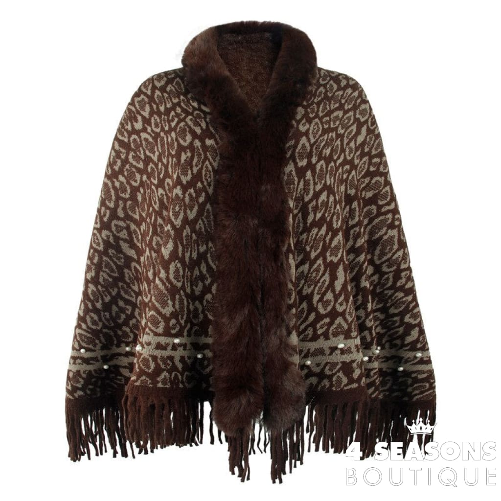 Pullovers Women Sweaters Leopard Grain Collars Tassel Hem Autumn Winters Warm Knitting Scarf Shawl