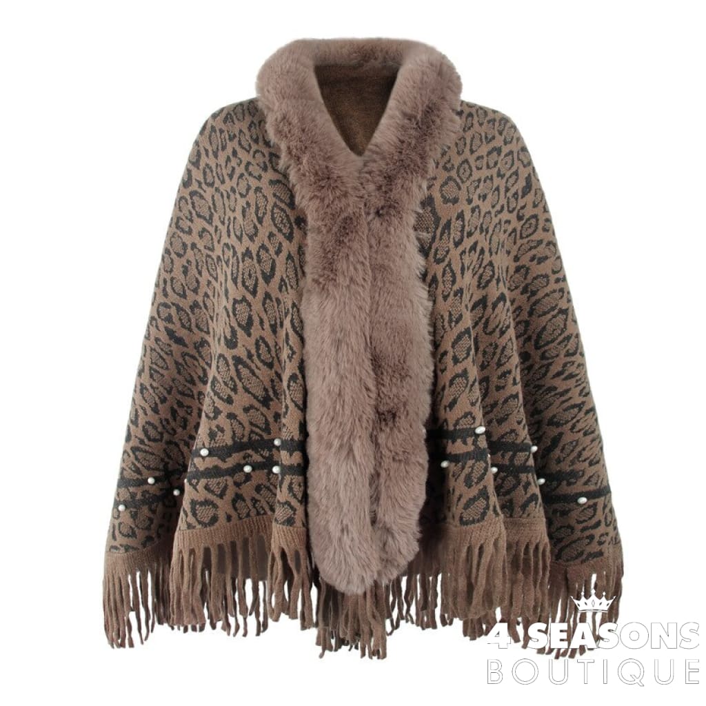 Pullovers Women Sweaters Leopard Grain Collars Tassel Hem Autumn Winters Warm Knitting Scarf Shawl
