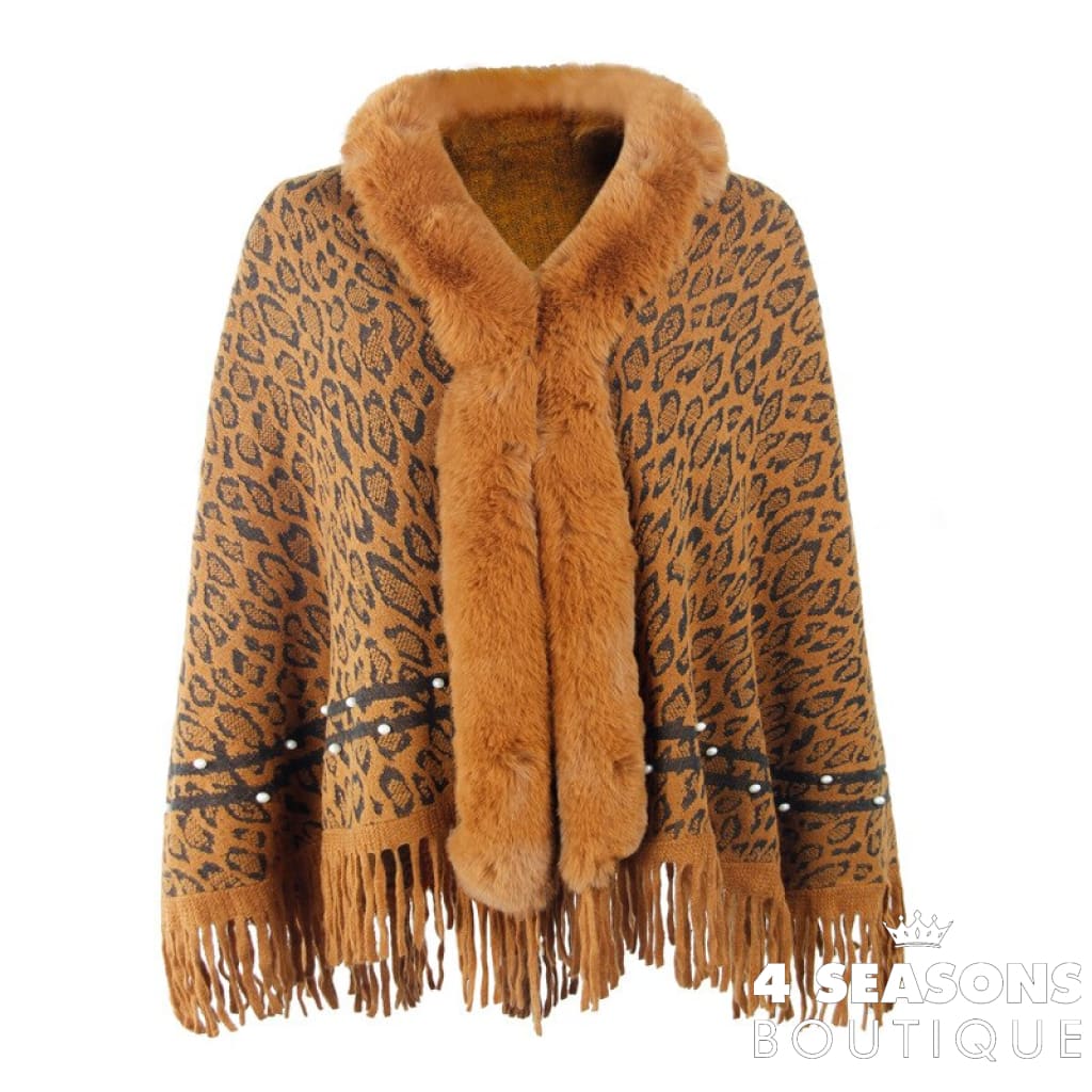 Pullovers Women Sweaters Leopard Grain Collars Tassel Hem Autumn Winters Warm Knitting Scarf Shawl