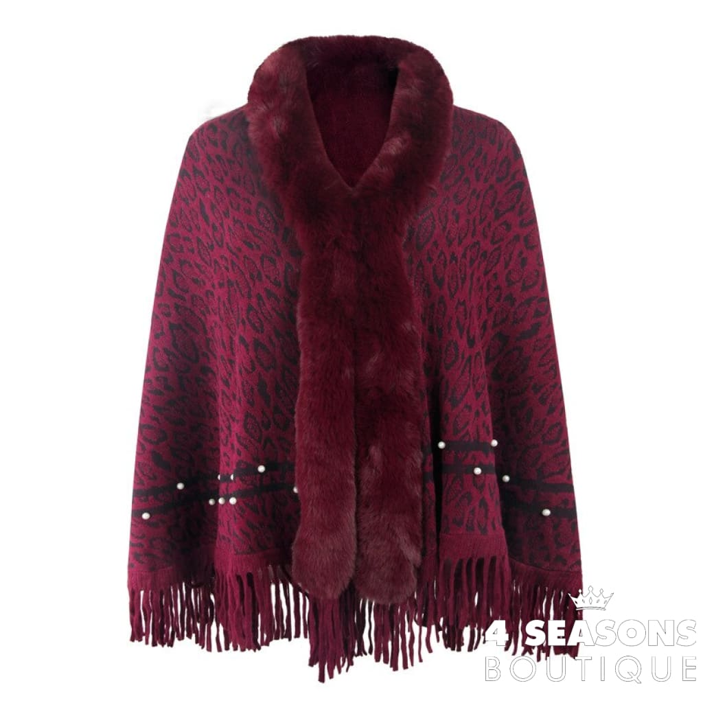 Pullovers Women Sweaters Leopard Grain Collars Tassel Hem Autumn Winters Warm Knitting Scarf Shawl