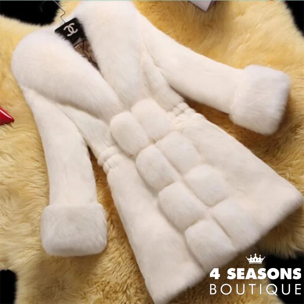 Warm Clothing Fashion Faux Fur V Neck Long Sleeve Coat Ladies Plush White / S
