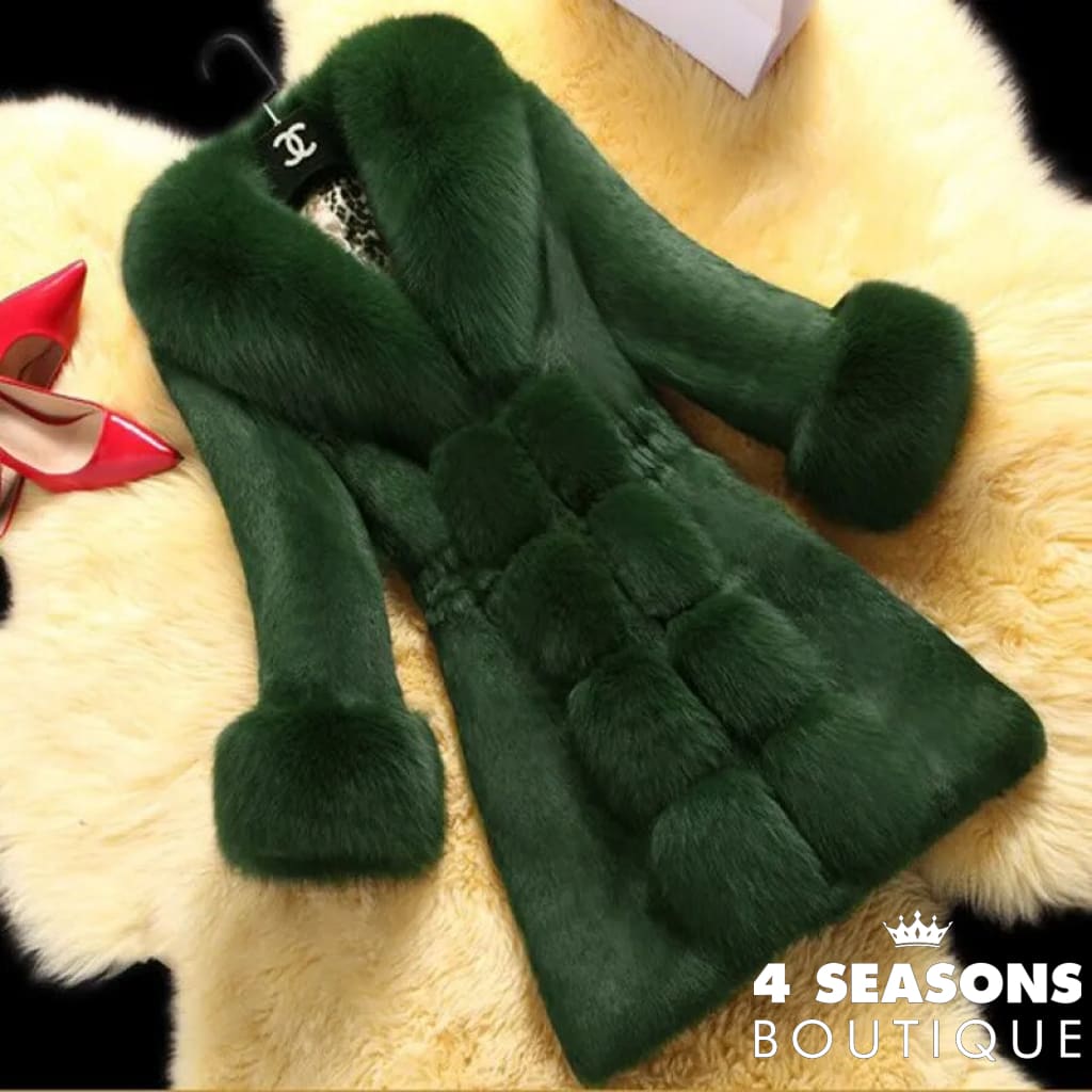 Warm Clothing Fashion Faux Fur V Neck Long Sleeve Coat Ladies Plush Green / S