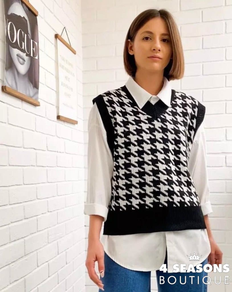 Colete Pied Poule Xadrez Preto Animale - 4 Seasons Boutique