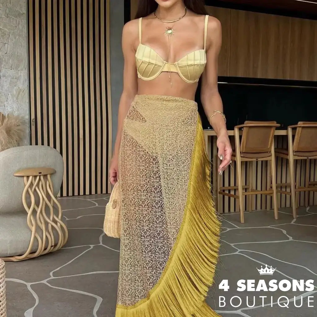 Conjunto Biquíni Com Saída Eleonora (3 Pçs) Dourado Aberto / P