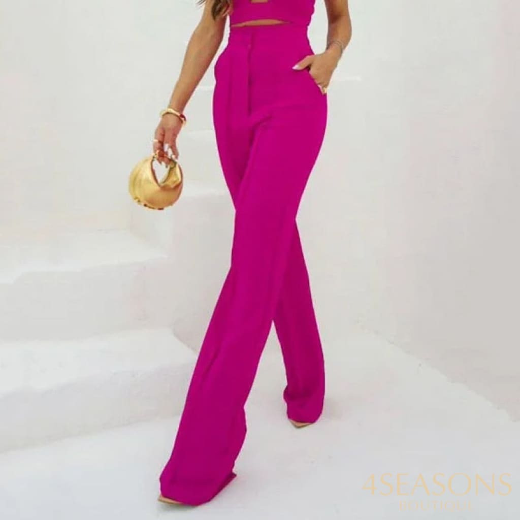 Wefads Women Two Piece Set Summer Fashion Solid Butterfly Sleeve Cutout V Neck Top Straight Long