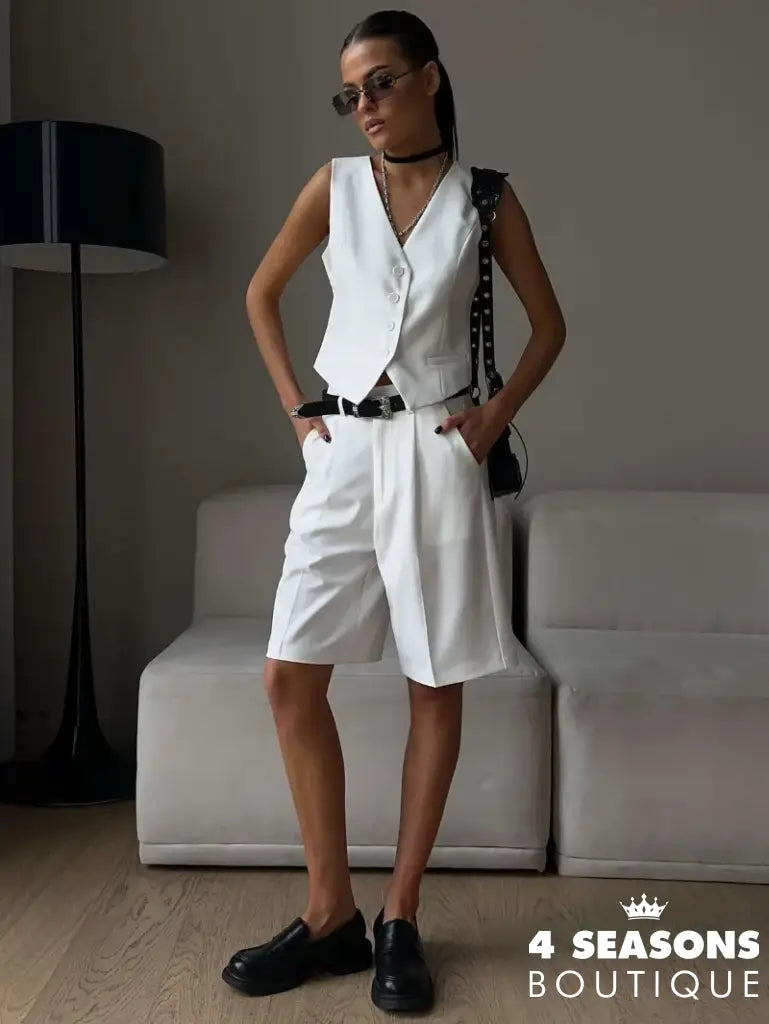 Wolfeel Summer Womem Chic Vest Shorts Suit Two-Piece Set Office Ladies 2 Piece Sets Womens Outfits