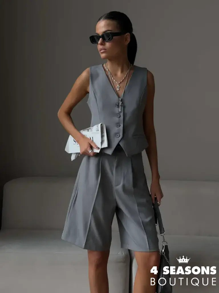 Wolfeel Summer Womem Chic Vest Shorts Suit Two-Piece Set Office Ladies 2 Piece Sets Womens Outfits