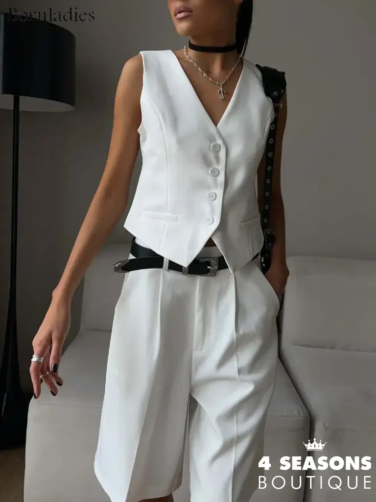 Wolfeel Summer Womem Chic Vest Shorts Suit Two-Piece Set Office Ladies 2 Piece Sets Womens Outfits