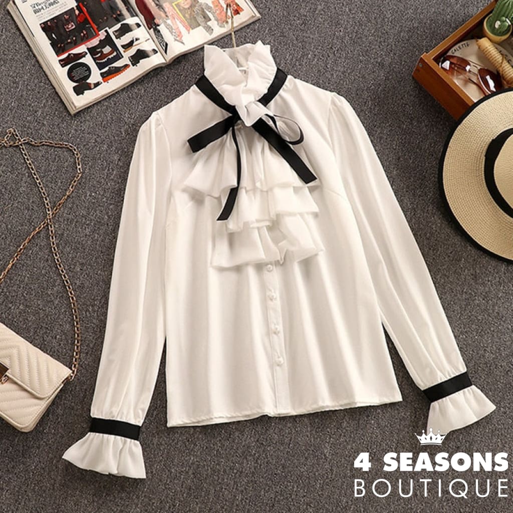 2021 Autumn Winter 2 Piece Set Overalls Dress Women Elegant Ruffles Chiffon Bow Shirt Top+Double