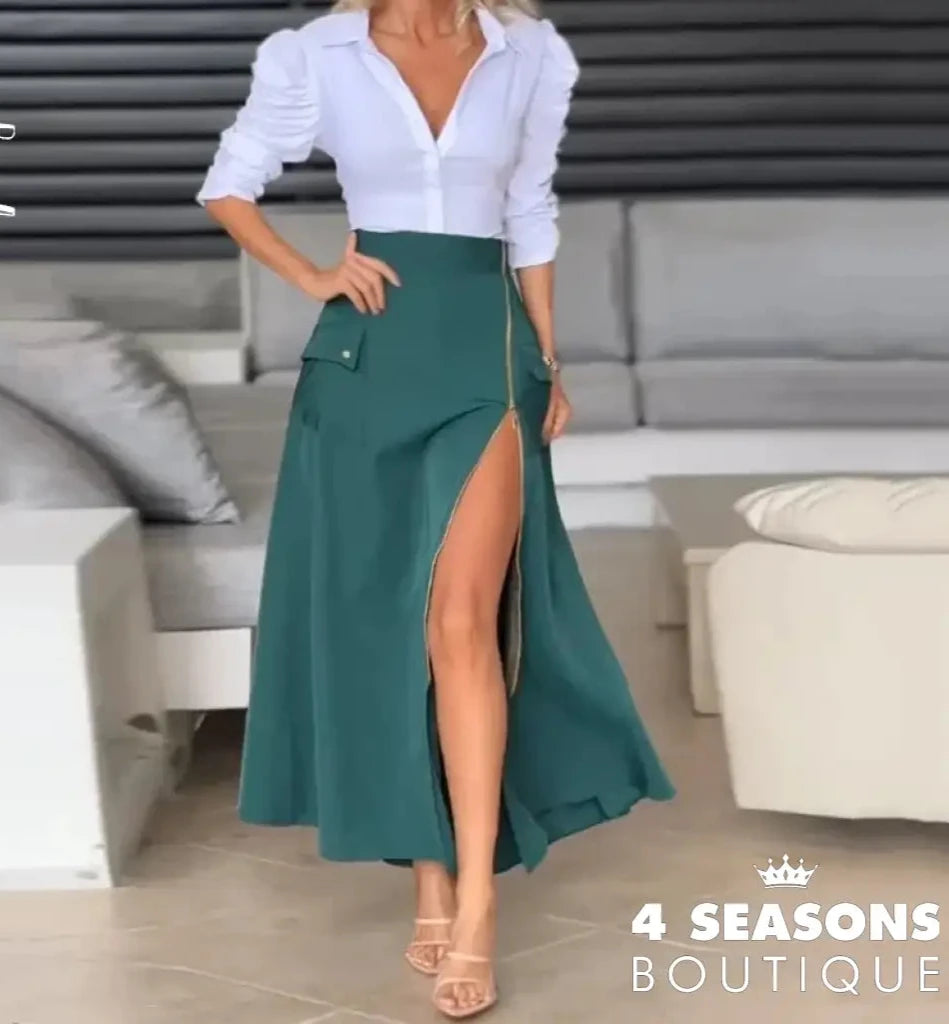 Wefads Autumn Women Two Piece Set Elegant Solid Lapel Bubble Long Sleeve Single Breasted Button