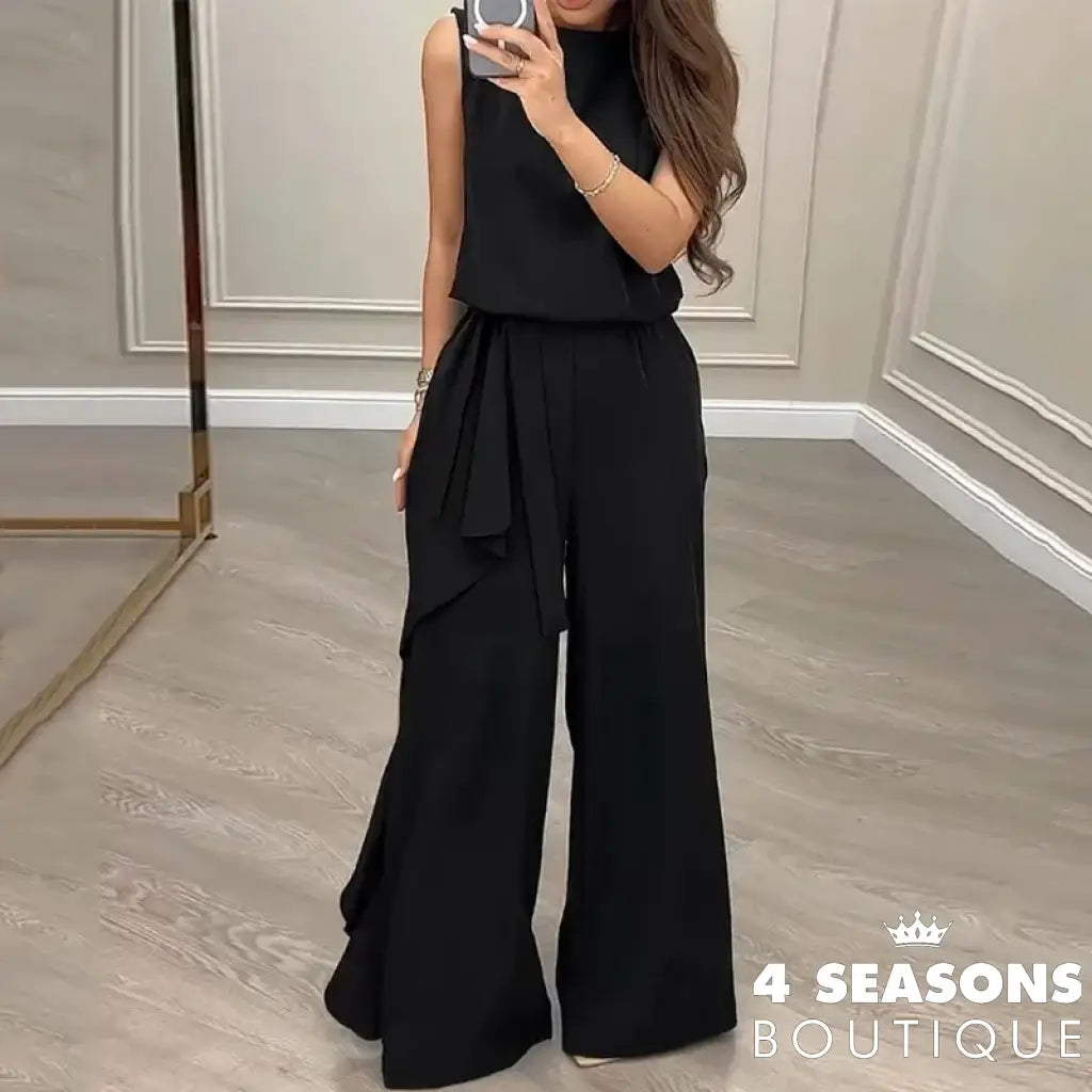 Wefads 2 Piece Set Women Fashion Casual Round Neck Solid Sleeveless Pullover Top Loose With Ruffled