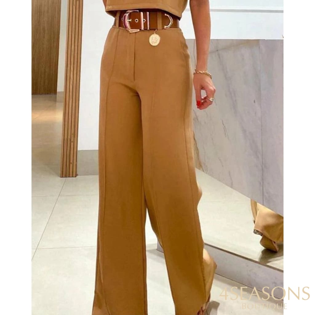 2023 Casual Women Half Sleeve Crop Top & Wide Leg Pants Set Summer Femme Office Lady Two Pieces Suit