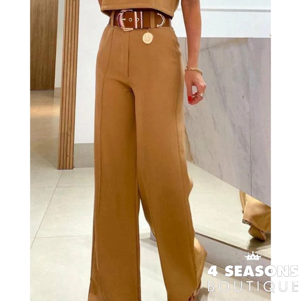 2023 Casual Women Half Sleeve Crop Top & Wide Leg Pants Set Summer Femme Office Lady Two Pieces Suit
