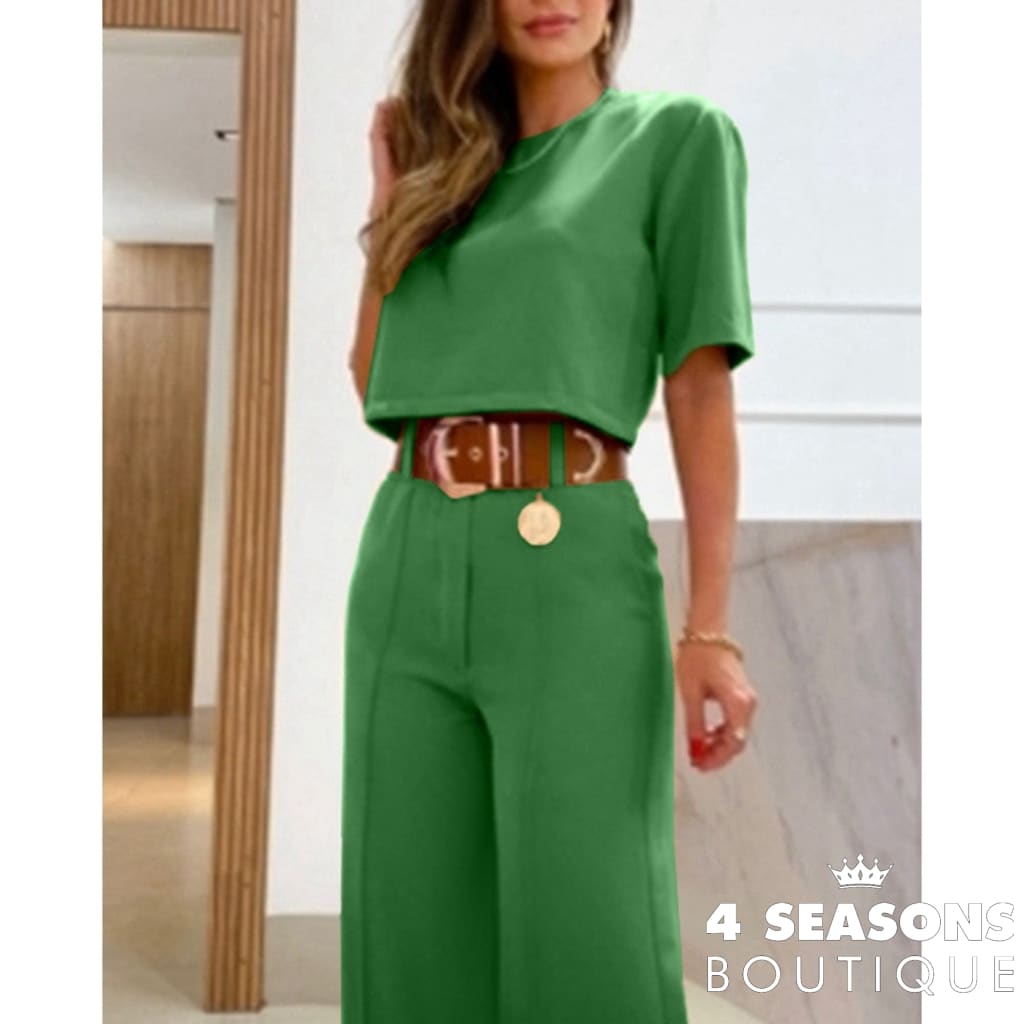 2023 Casual Women Half Sleeve Crop Top & Wide Leg Pants Set Summer Femme Office Lady Two Pieces Suit