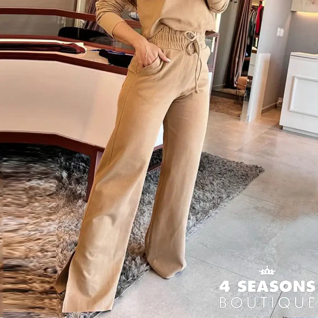 Wefads Autumn 2 Piece Set Women Casual Solid Long Sleeve Round Neck Pullover Top Loose Drawstring