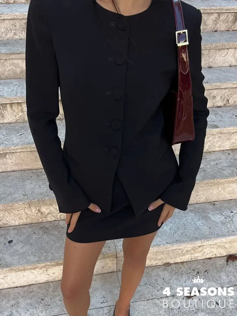 Elegant Women’s Sets Long Sleeve Button Slim Blazer Coats Zipper Mini Skirt 2 Piece Women Outfit