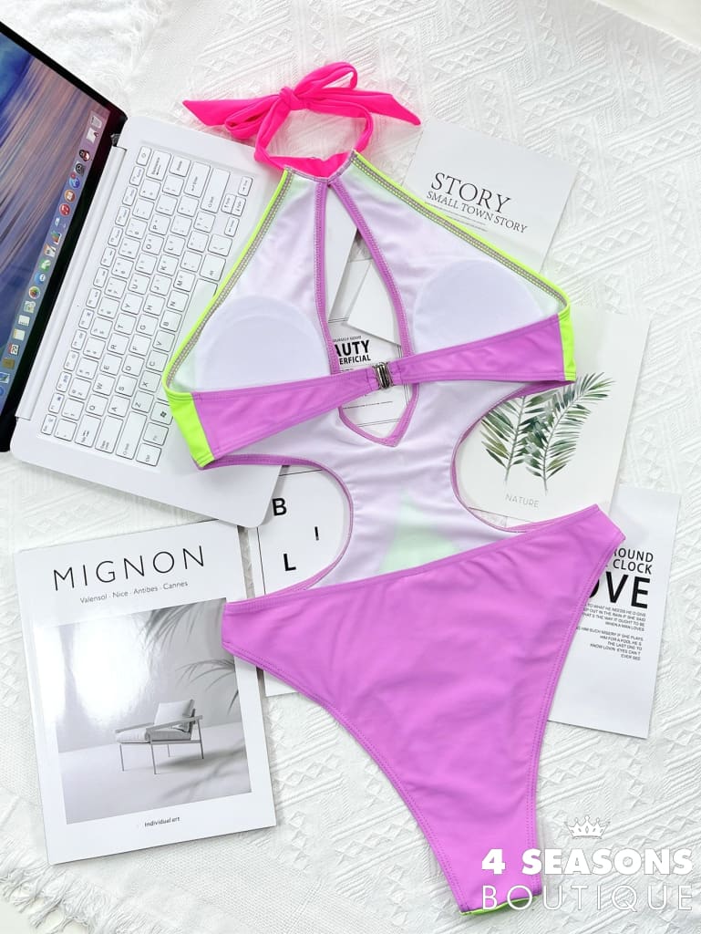 Patch Color Women Swimsuit Padded One Pieces Bathing Suit Monokini Push Up Swimwear Biquinis Female