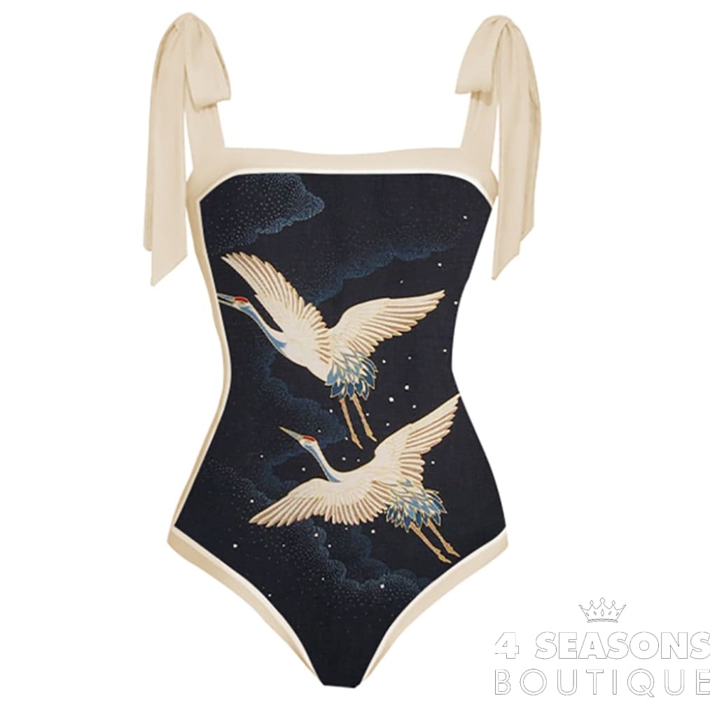 Red Crowned Crane Print Onepiece Swimsuit Luxury Micro Bikini And Cover Up Elegant Butterfly Strap