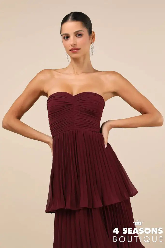Plum Purple Strapless Tiered Maxi Dress