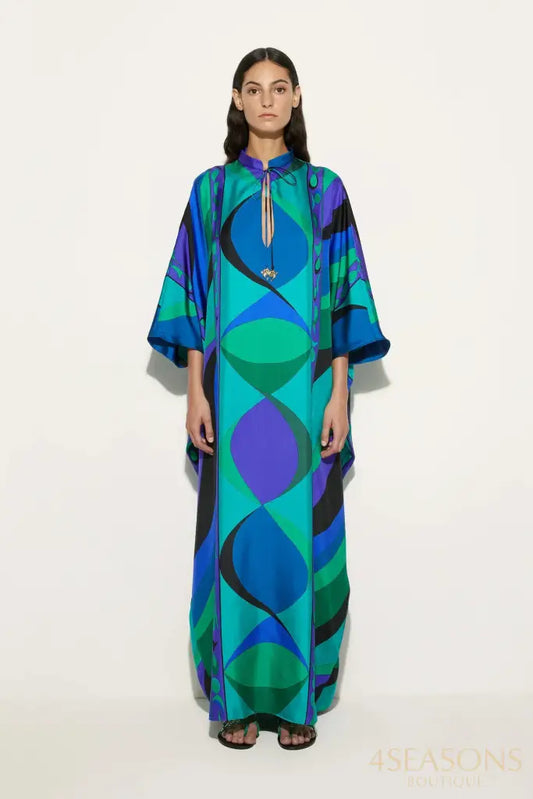 Psychedelic Swirling Iride Satin Kaftan