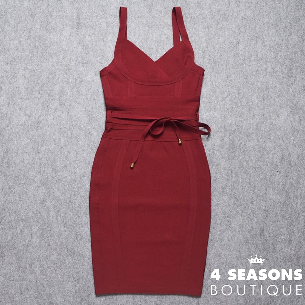Willbenice Pink Red Sexy Rayon Bodycon Spaghetti Straps Bandage Dresses For Women 2022 Belt Sashes