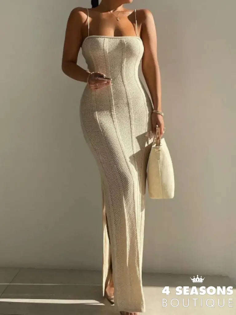 Mikydely-Women’s Spaghetti Strap Knitted Dress Sleeveless Sexy Bodycon Beach Summer Fashion Hot Long
