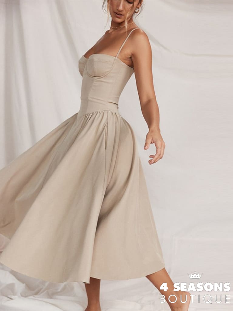 Elegant Slim Backless Sling Dress Women Fashion Solid Suspender Dresses 2023 New Summer Female Party