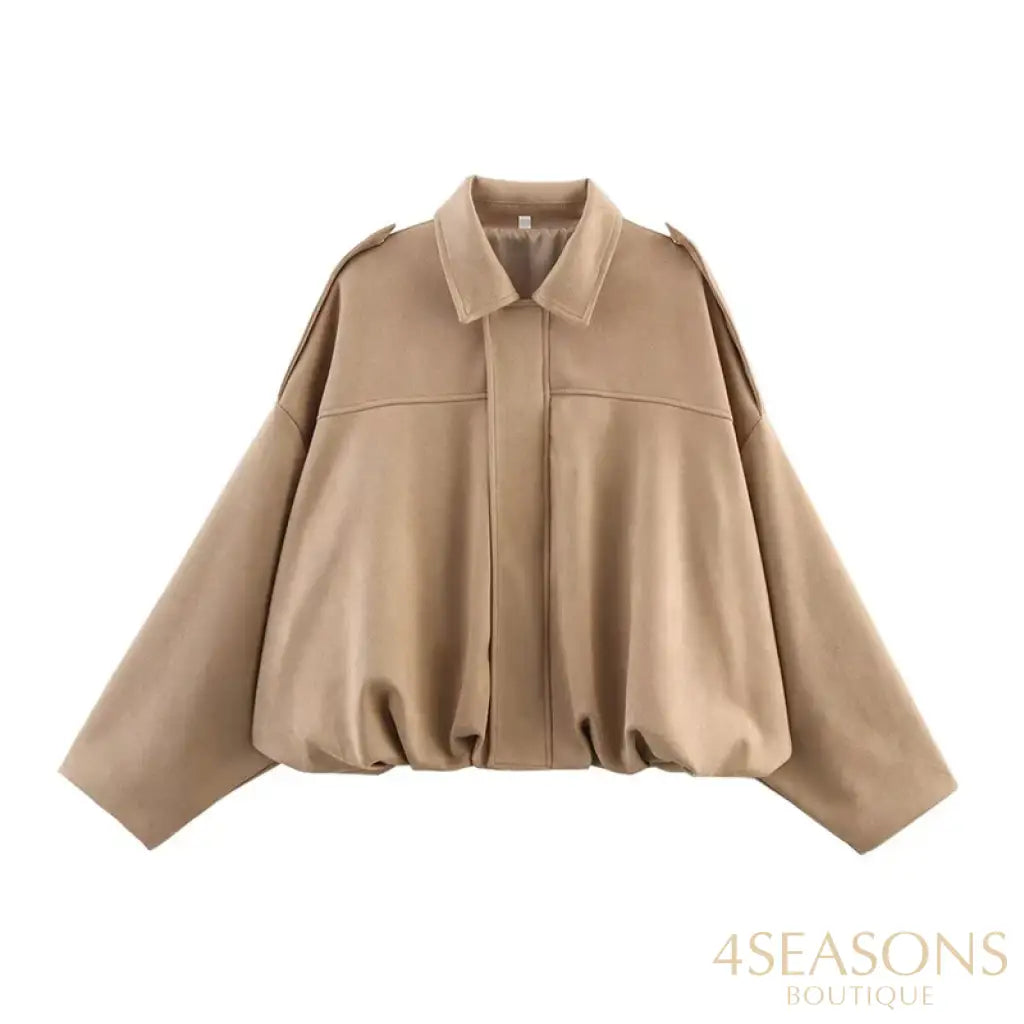 RAFZNB Women’s Bomber Jackets Coats Fashion Turn-down Collar Long Sleeve Loose Coats Vintage Female Outerwear Chic Tops