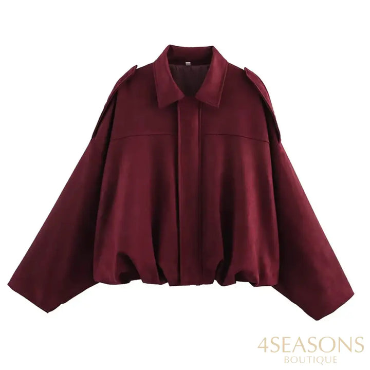 RAFZNB Women’s Bomber Jackets Coats Fashion Turn-down Collar Long Sleeve Loose Coats Vintage Female Outerwear Chic Tops