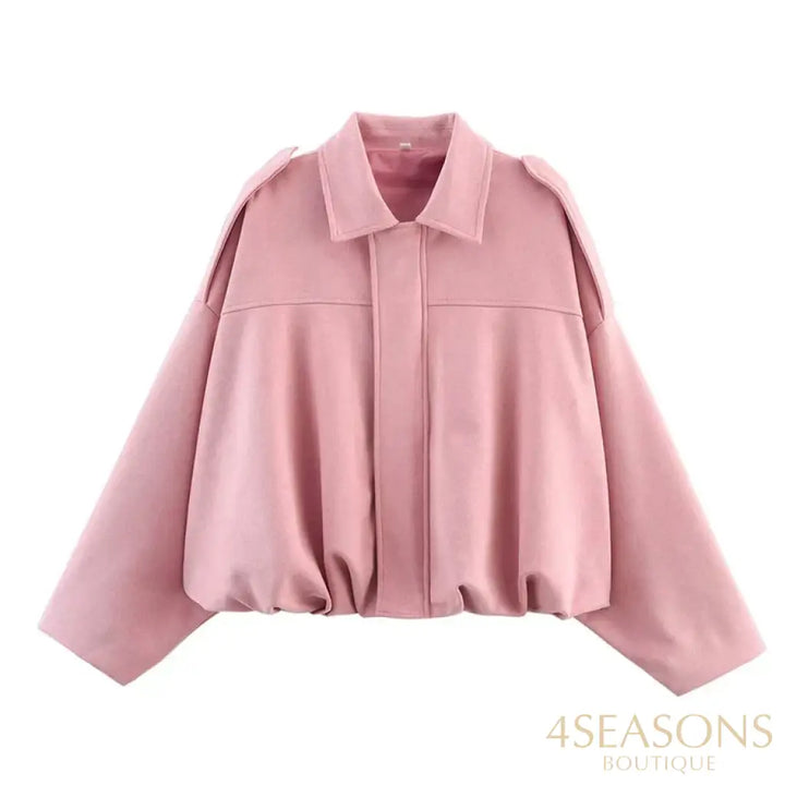 RAFZNB Women’s Bomber Jackets Coats Fashion Turn-down Collar Long Sleeve Loose Coats Vintage Female Outerwear Chic Tops