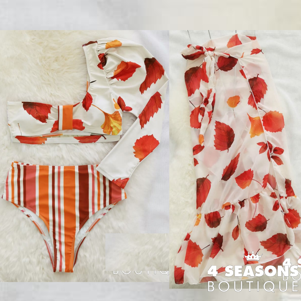 Bíquini + Saia De Praia Dominique Grátis Estampado Laranja / P