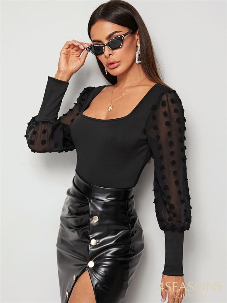 Bodysuit Women Sexy Slim Long Sleeve Bandage Body Feminino Square Collar Rompers Overalls Bodycon