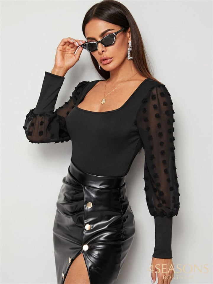 Bodysuit Women Sexy Slim Long Sleeve Bandage Body Feminino Square Collar Rompers Overalls Bodycon