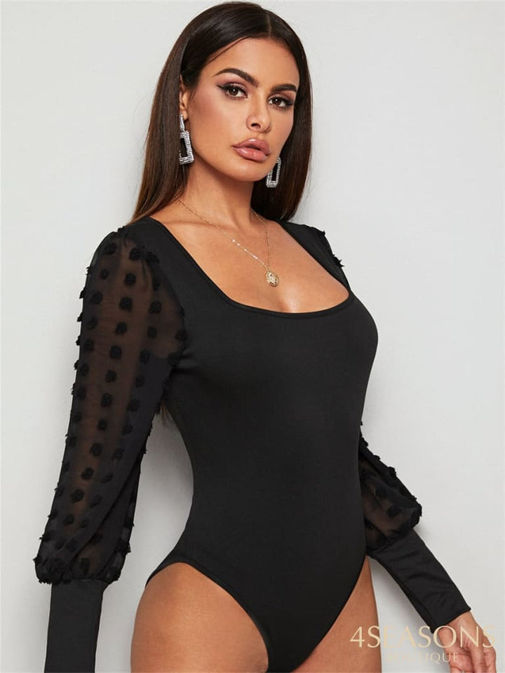 Bodysuit Women Sexy Slim Long Sleeve Bandage Body Feminino Square Collar Rompers Overalls Bodycon