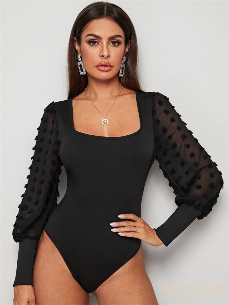 Bodysuit Women Sexy Slim Long Sleeve Bandage Body Feminino Square Collar Rompers Overalls Bodycon