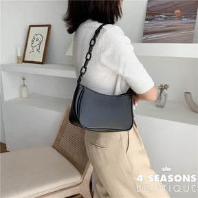 Female Leather Solid Color Chain Handbag Retro Casual Women Totes Shoulder Bags Fashion Exquisite