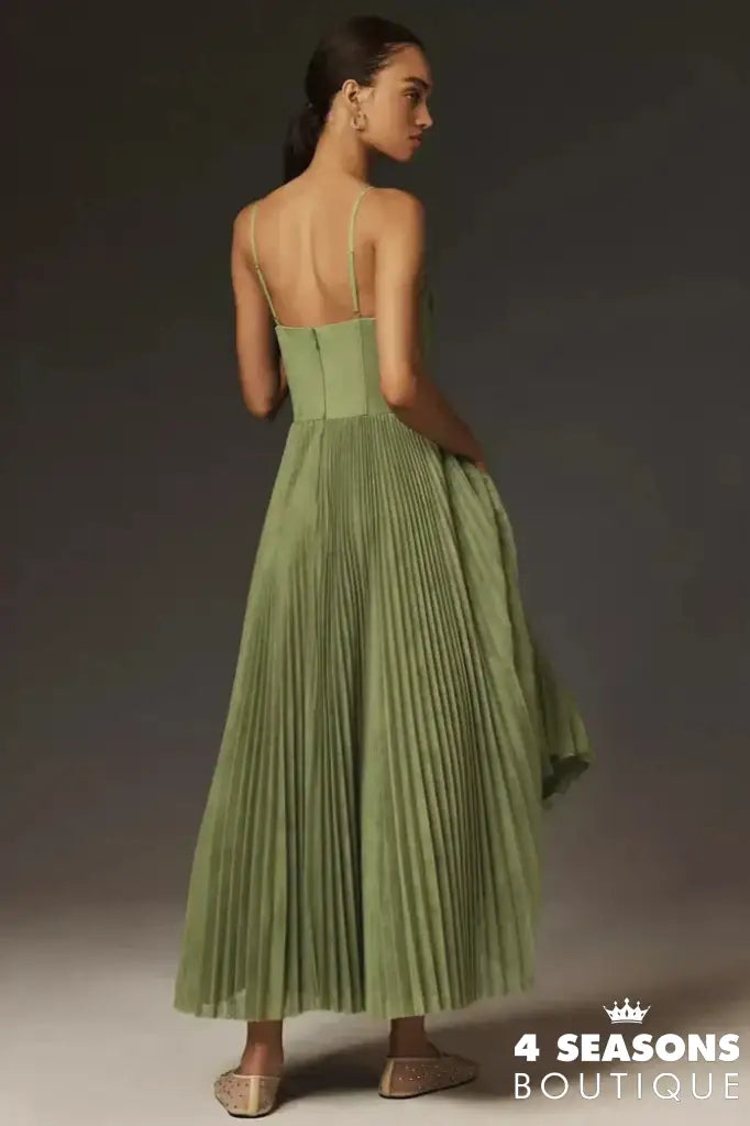 Bustier Pleated Tulle Fit & Flare Midi Dress