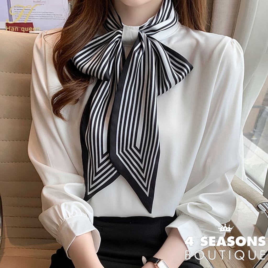 H Han Queen New 2022 Office Shirt Womens Blouses Bow Vintage Work Casual Tops Chiffon Blouse Elegant