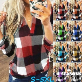 2022 Women Shirts Autumn Casual Plaid Shirt For Tops And Blouses Long Sleeve Red Ladies