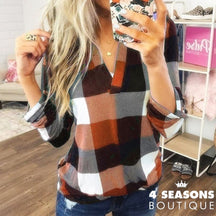 2022 Women Shirts Autumn Casual Plaid Shirt For Tops And Blouses Long Sleeve Red Ladies Orange / S