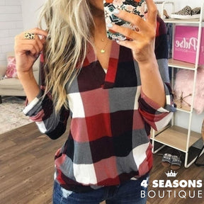 2022 Women Shirts Autumn Casual Plaid Shirt For Tops And Blouses Long Sleeve Red Ladies / S