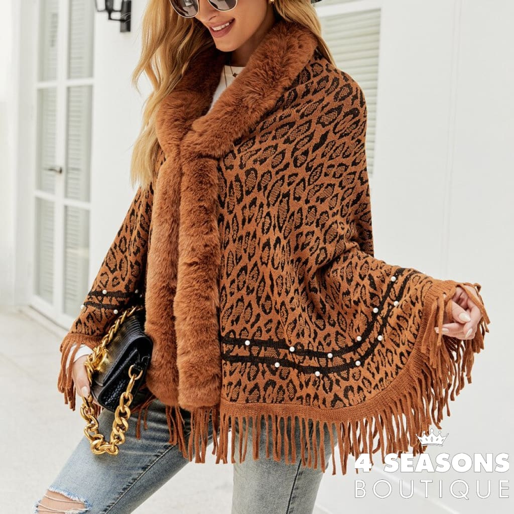 Pullovers Women Sweaters Leopard Grain Collars Tassel Hem Autumn Winters Warm Knitting Scarf Shawl