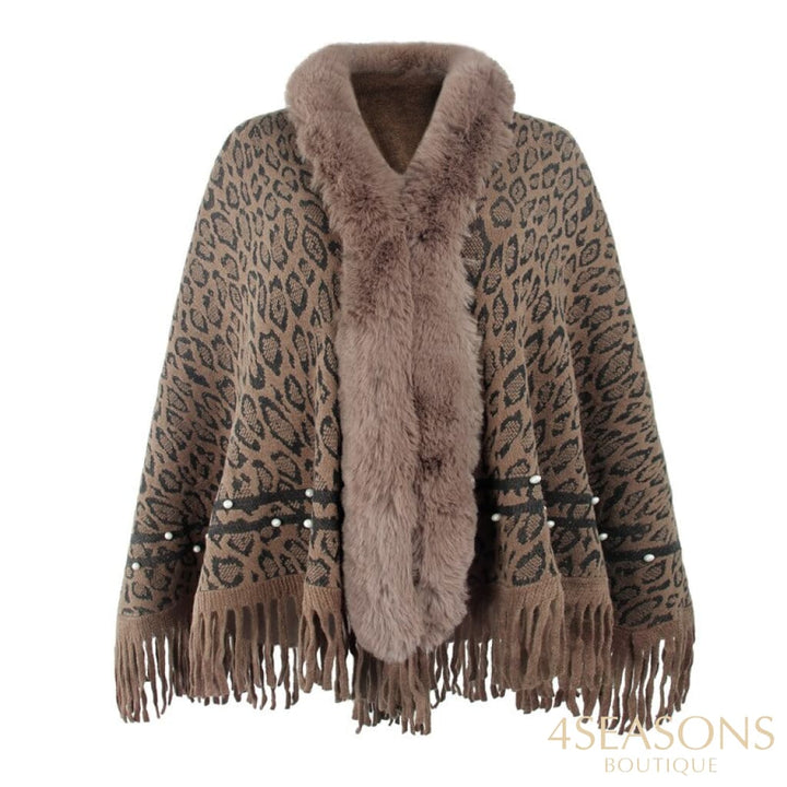 Pullovers Women Sweaters Leopard Grain Collars Tassel Hem Autumn Winters Warm Knitting Scarf Shawl