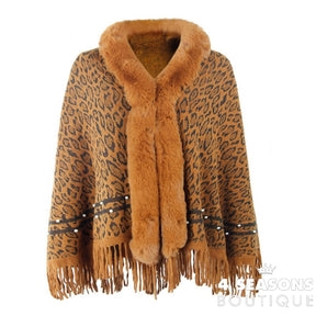 Pullovers Women Sweaters Leopard Grain Collars Tassel Hem Autumn Winters Warm Knitting Scarf Shawl